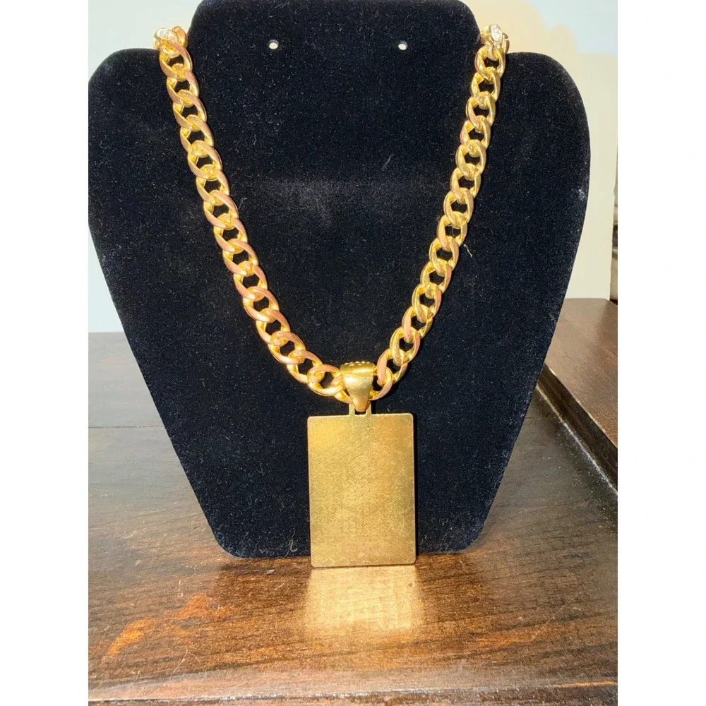 Mens Gold Tone CashMoney Records Pendant Chain Necklace Iced Cuban Box Out Bling